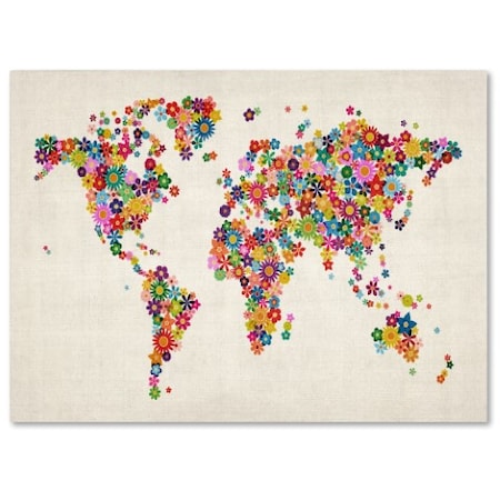 Michael Tompsett 'Flowers World Map' Canvas Art,30x47